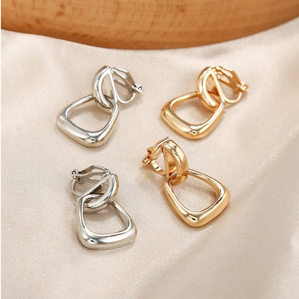 Pendientes de clip vintage con diseño geométrico para mujer, con forma de gota, dorados.