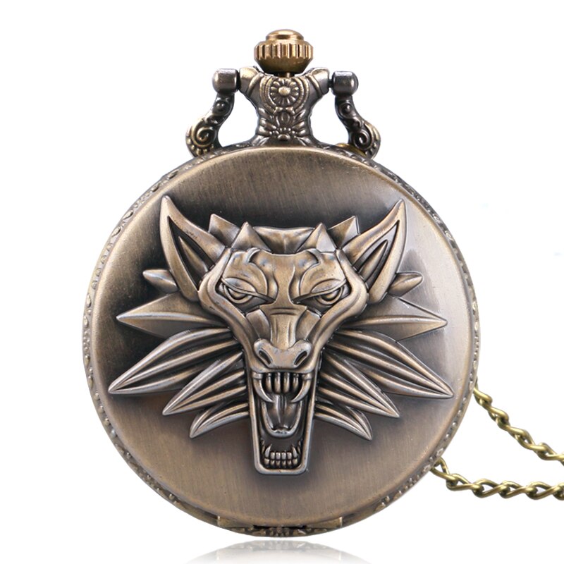 Bronze/Grey Black Roar Lion Full Hunter Necklace Pocket Watches