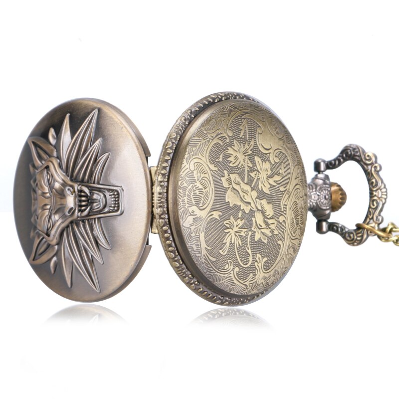 Bronze/Grey Black Roar Lion Full Hunter Necklace Pocket Watches
