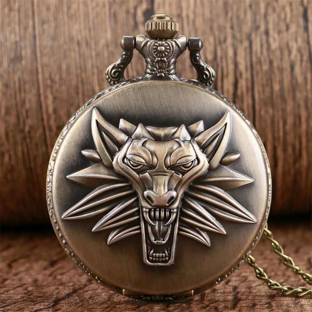 Bronze/Grey Black Roar Lion Full Hunter Necklace Pocket Watches