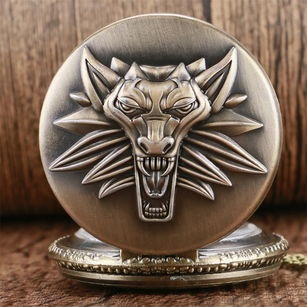 Bronze/Grey Black Roar Lion Full Hunter Necklace Pocket Watches