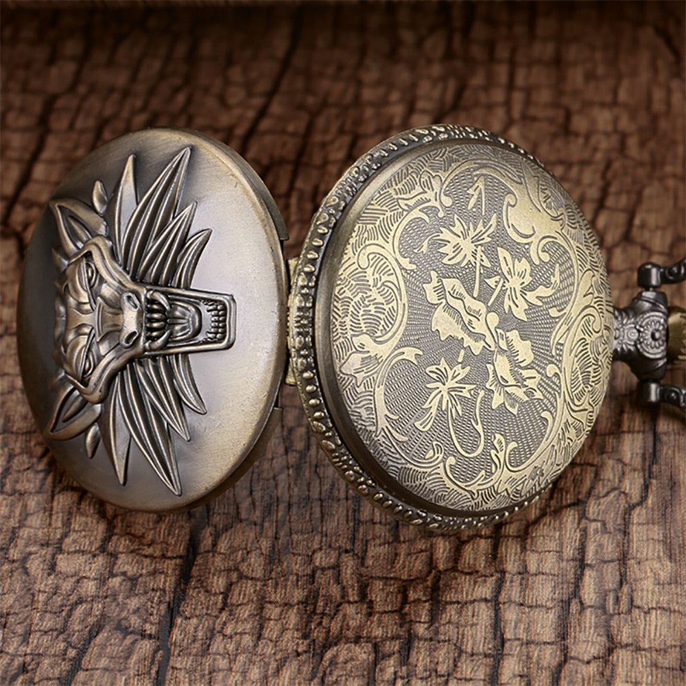 Bronze/Grey Black Roar Lion Full Hunter Necklace Pocket Watches
