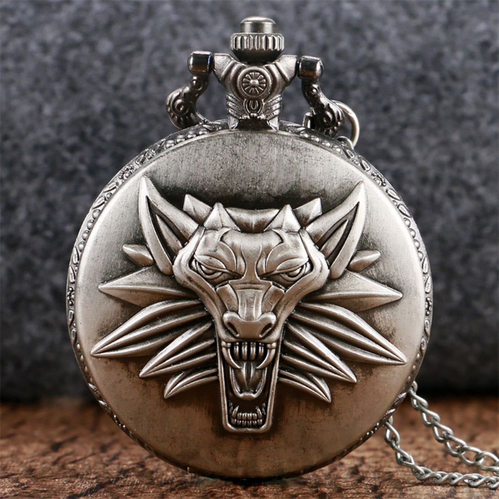 Bronze/Grey Black Roar Lion Full Hunter Necklace Pocket Watches
