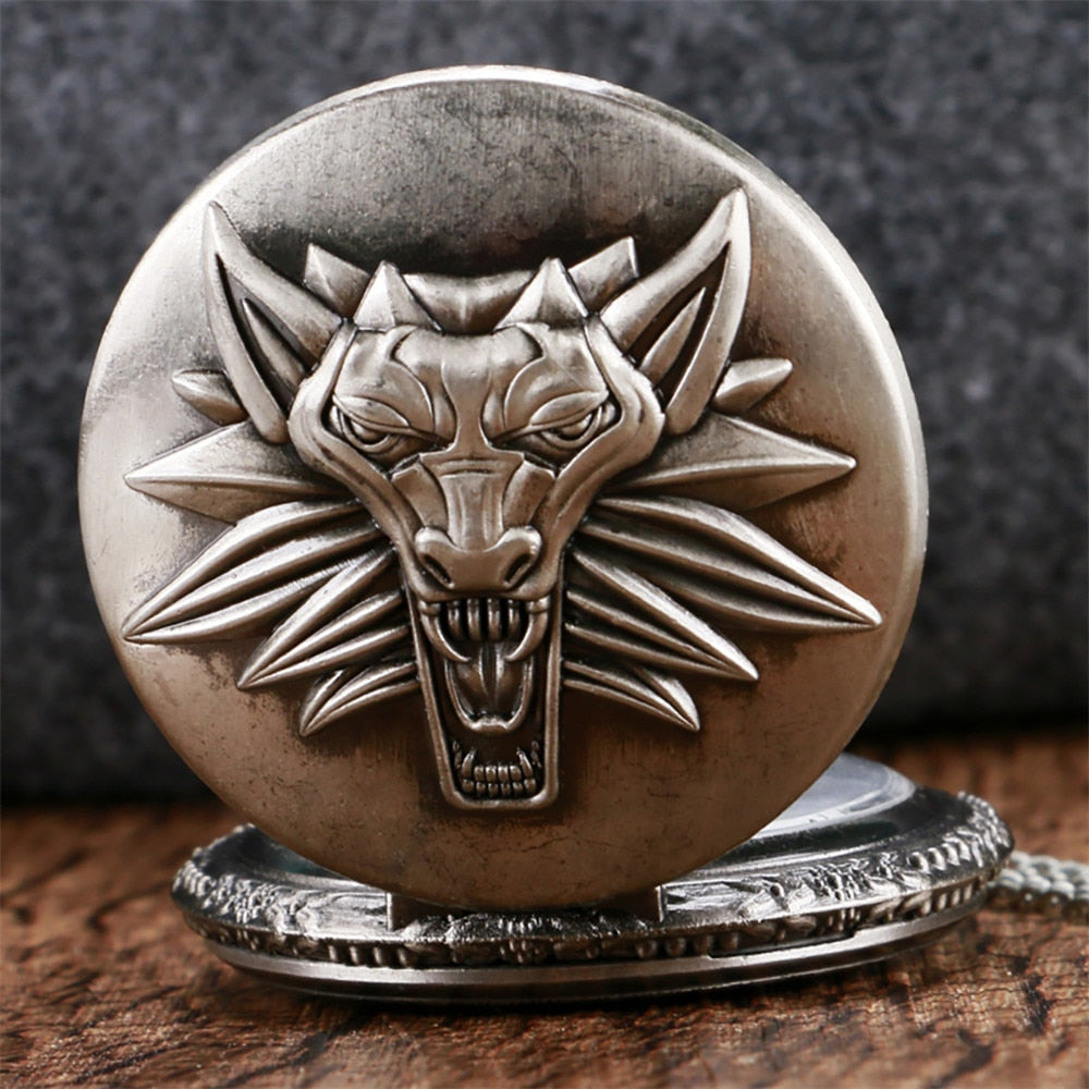Bronze/Grey Black Roar Lion Full Hunter Necklace Pocket Watches