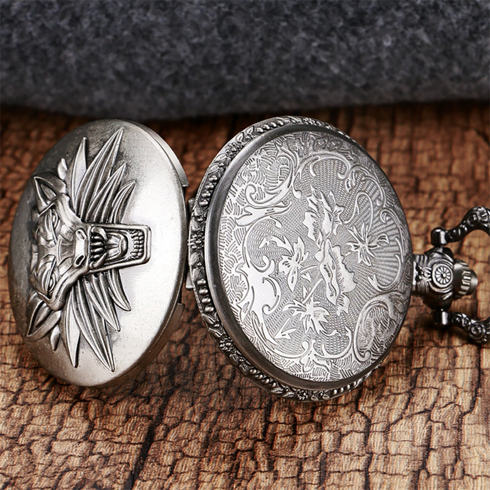 Bronze/Grey Black Roar Lion Full Hunter Necklace Pocket Watches