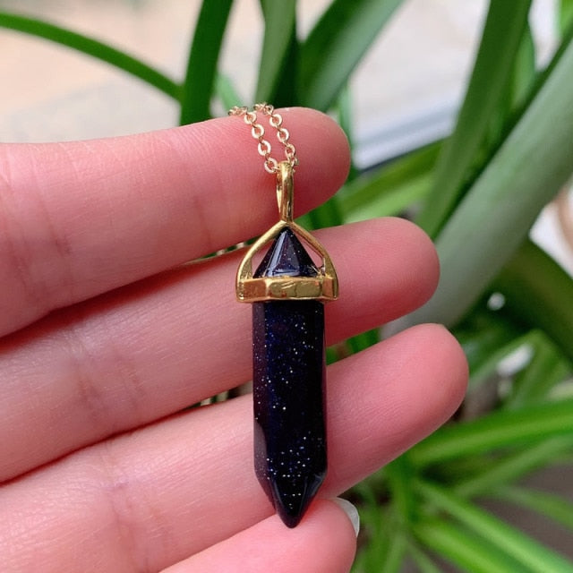 Hexagonal Bullet Amethysts Pink Purple Crystal Necklace