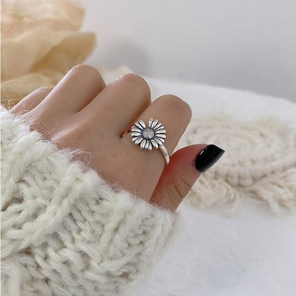Personality Fashion Vintage Silver Color Sunflower Rings