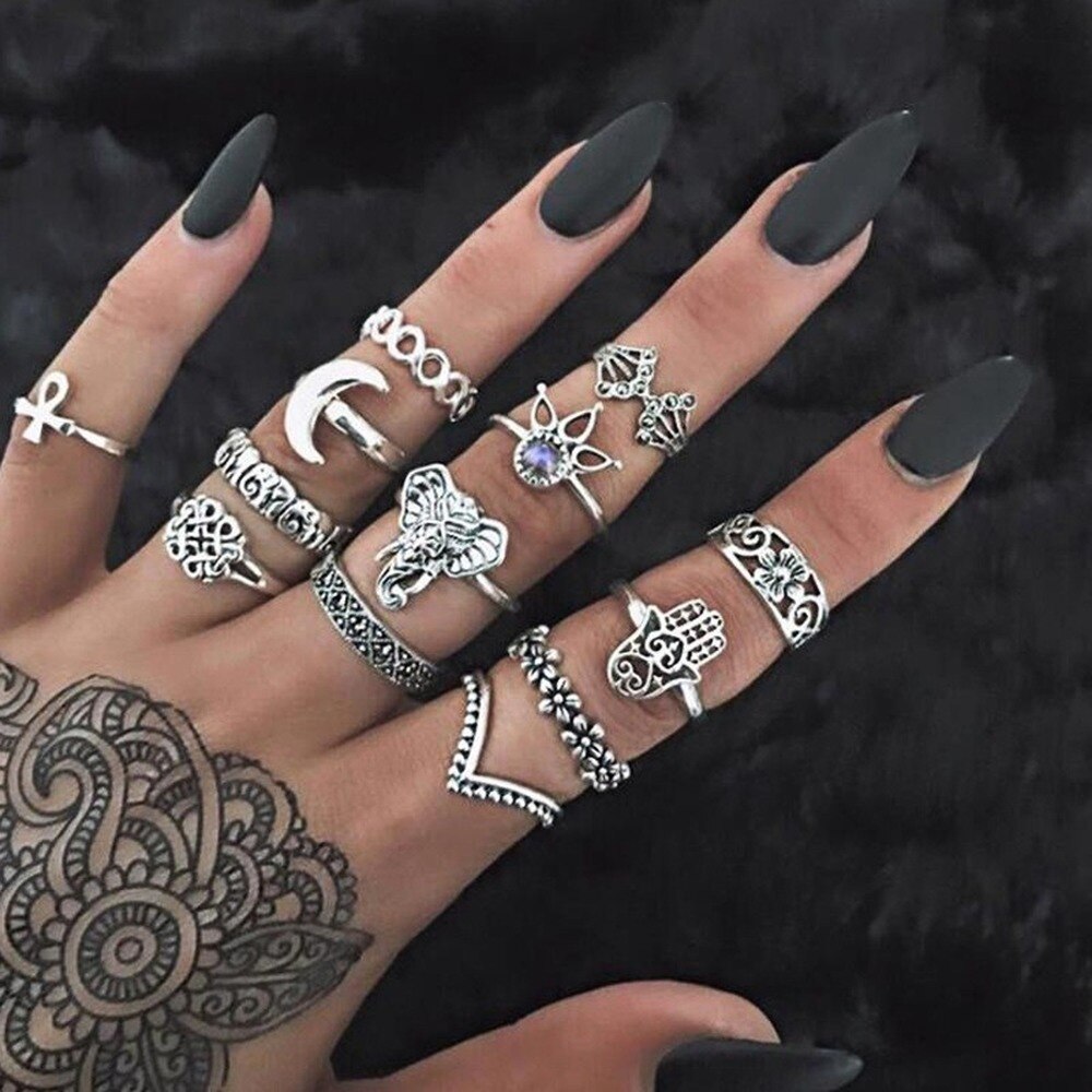 Bohemian Retro Water Drop Flower Sunflower Moon Sun Ring