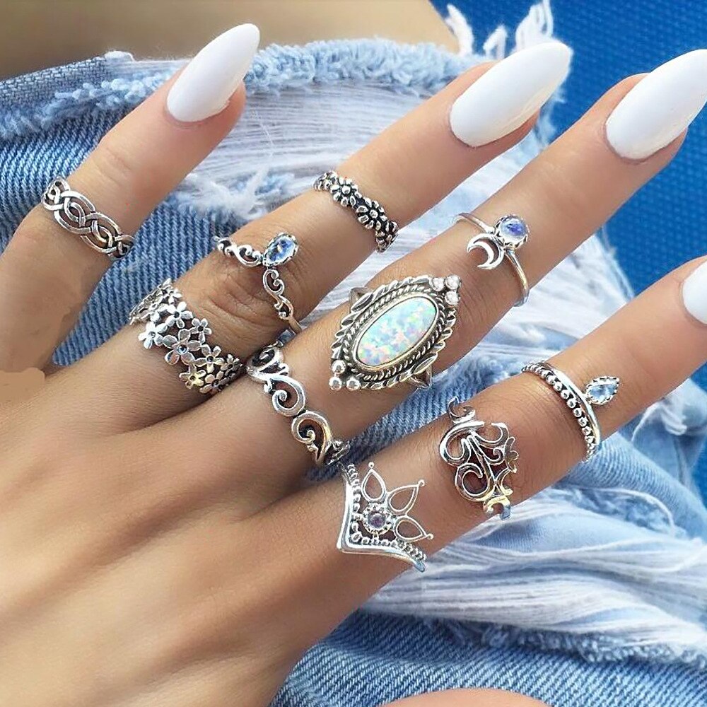 Bohemian Retro Water Drop Flower Sunflower Moon Sun Ring