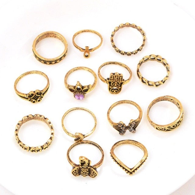 Bohemian Retro Water Drop Flower Sunflower Moon Sun Ring