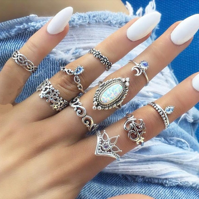 Bohemian Retro Water Drop Flower Sunflower Moon Sun Ring