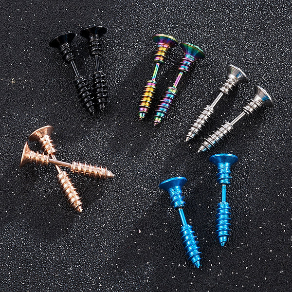 Pendientes de botón de acero inoxidable estilo punk en 5 colores