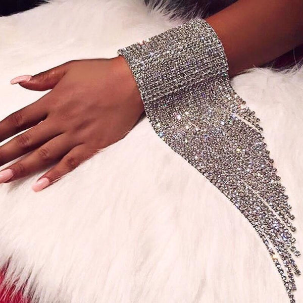 Pulsera larga con borlas y diamantes de imitación para mujer
