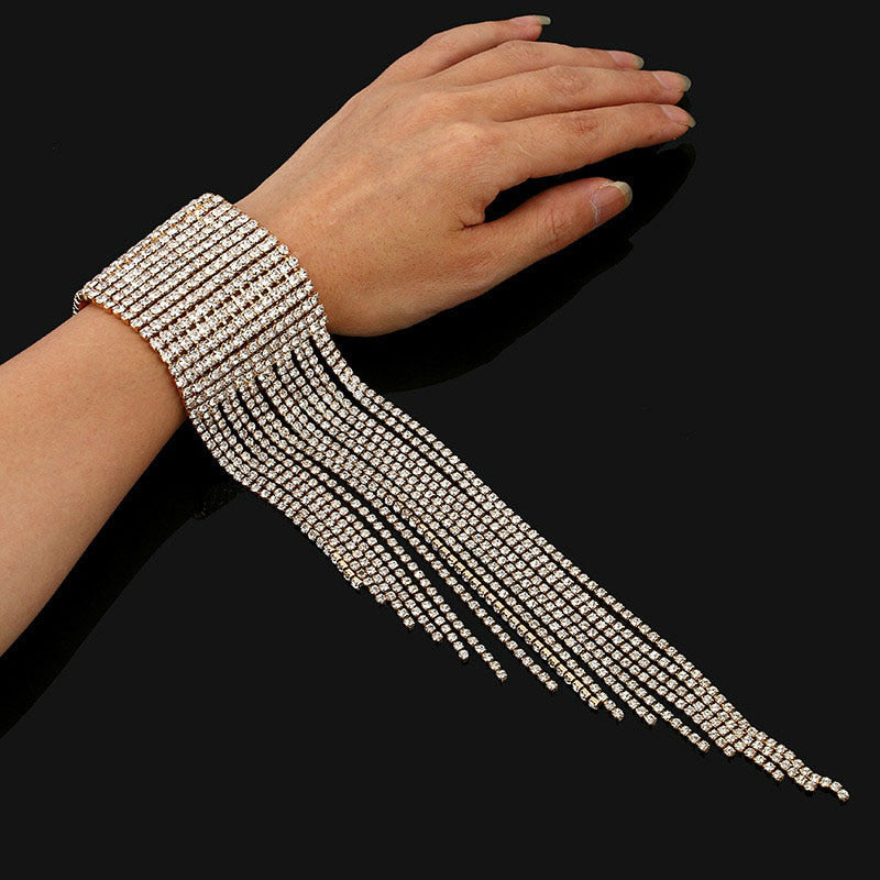 Fashion Long Tassel Rhinestone Bracelet Hand Jewelry for Women