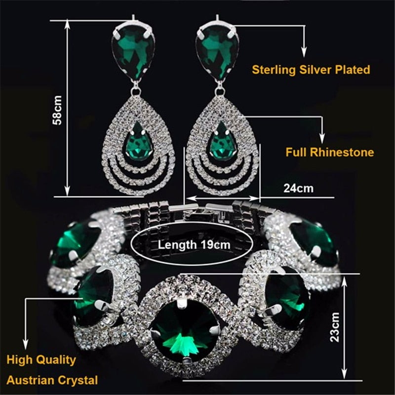 Rhinestone Crystal Jewelry Set Bracelet Earrings Female Set