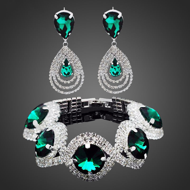 Rhinestone Crystal Jewelry Set Bracelet Earrings Female Set