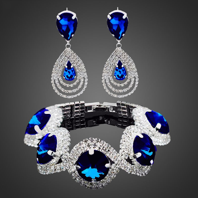 Rhinestone Crystal Jewelry Set Bracelet Earrings Female Set