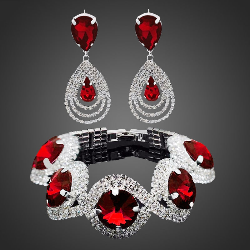 Rhinestone Crystal Jewelry Set Bracelet Earrings Female Set