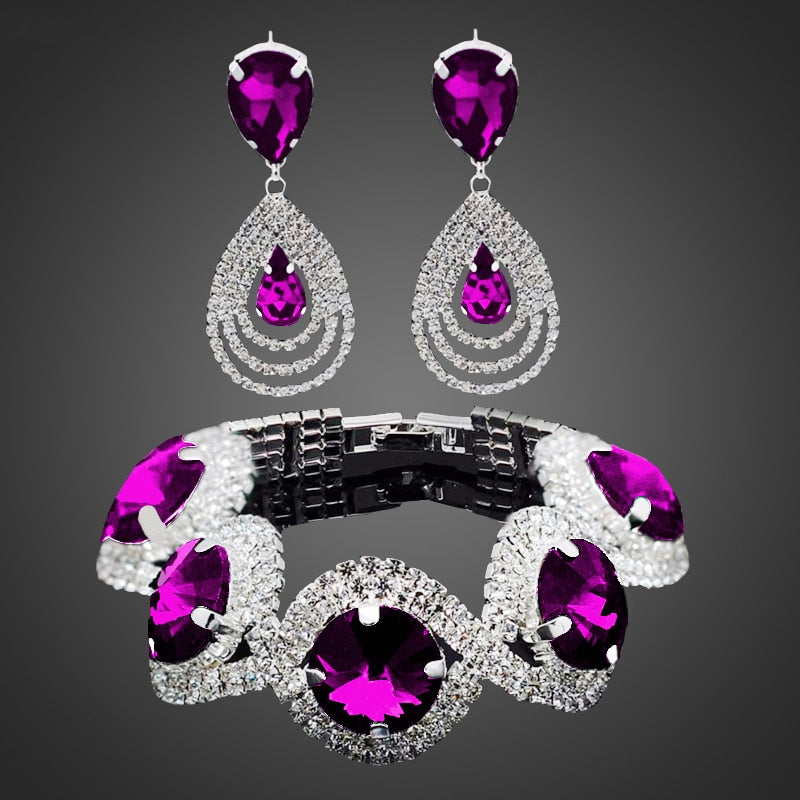Rhinestone Crystal Jewelry Set Bracelet Earrings Female Set