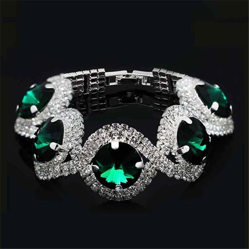 Rhinestone Crystal Jewelry Set Bracelet Earrings Female Set