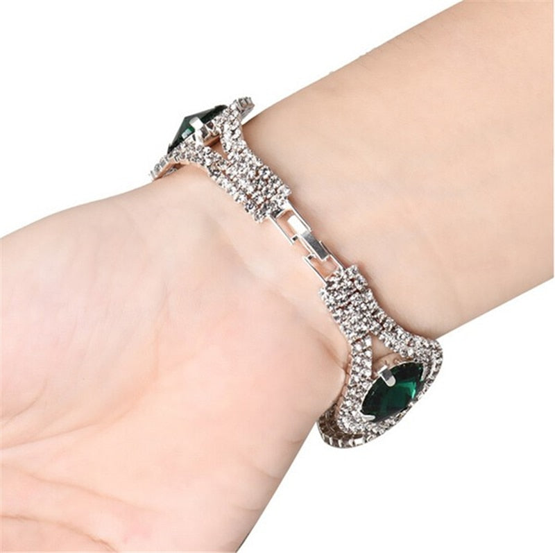 Rhinestone Crystal Jewelry Set Bracelet Earrings Female Set