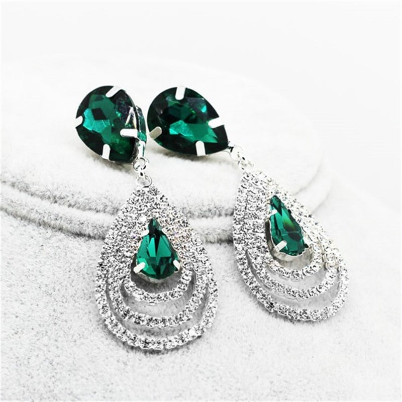 Rhinestone Crystal Jewelry Set Bracelet Earrings Female Set