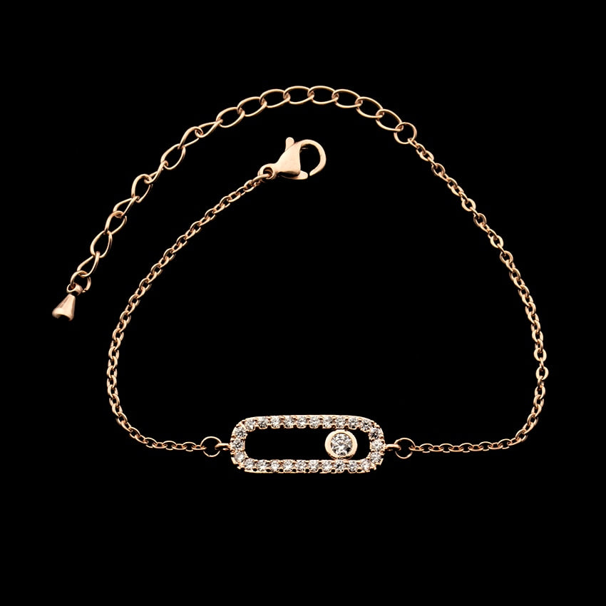 Rose Gold  CZ Love Long Bar Choker Necklace