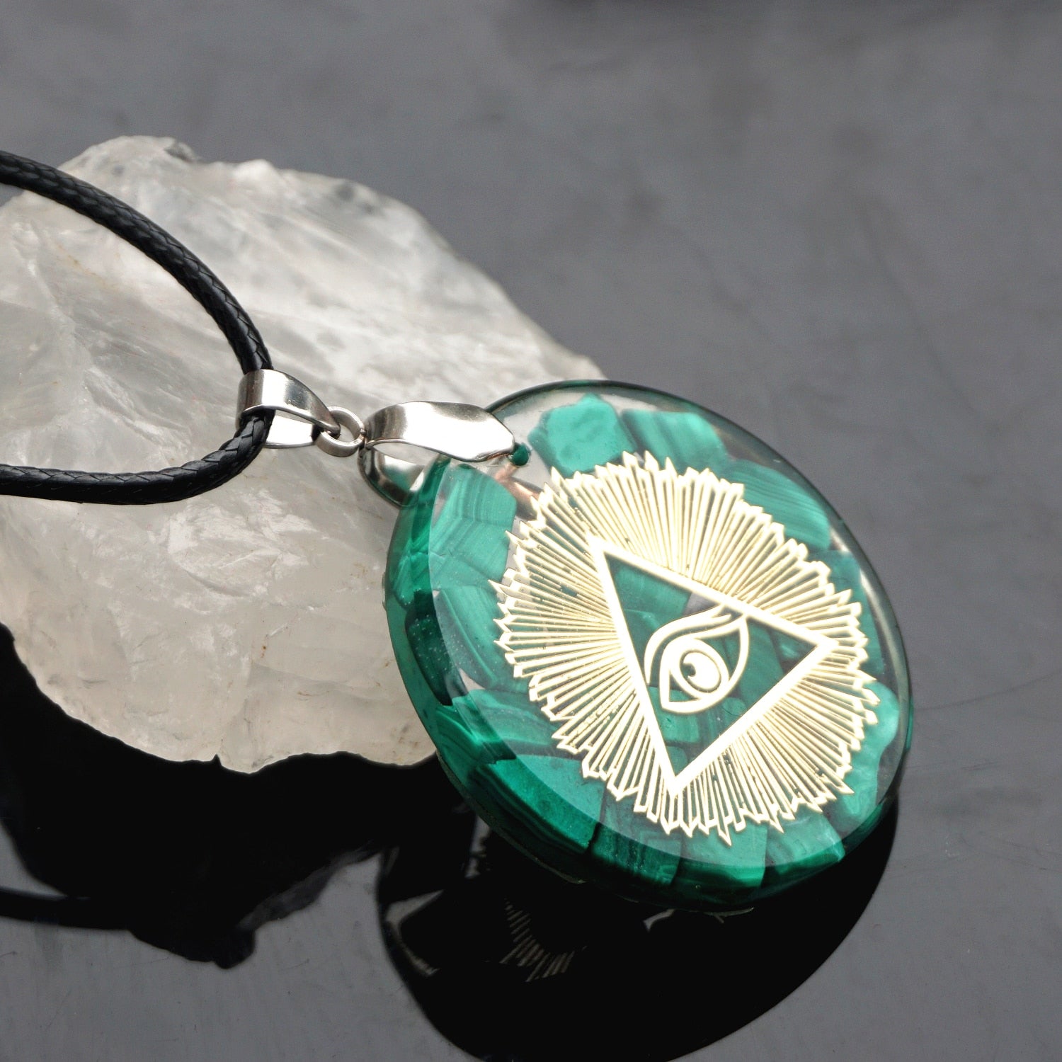 Malachite Reiki Symbol EMF Protection Pendant Necklace