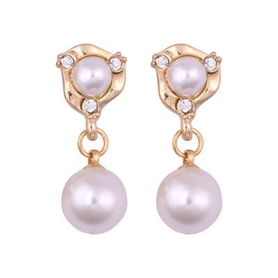 Pendientes de clip geométricos con perlas de cristal brillante azul coreano para mujer
