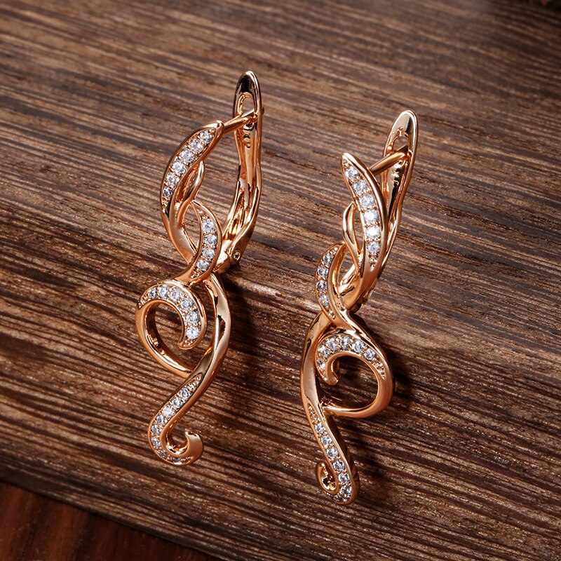 Natural Zircon 585 Rose Gold Tassel Earrings Ring Sets