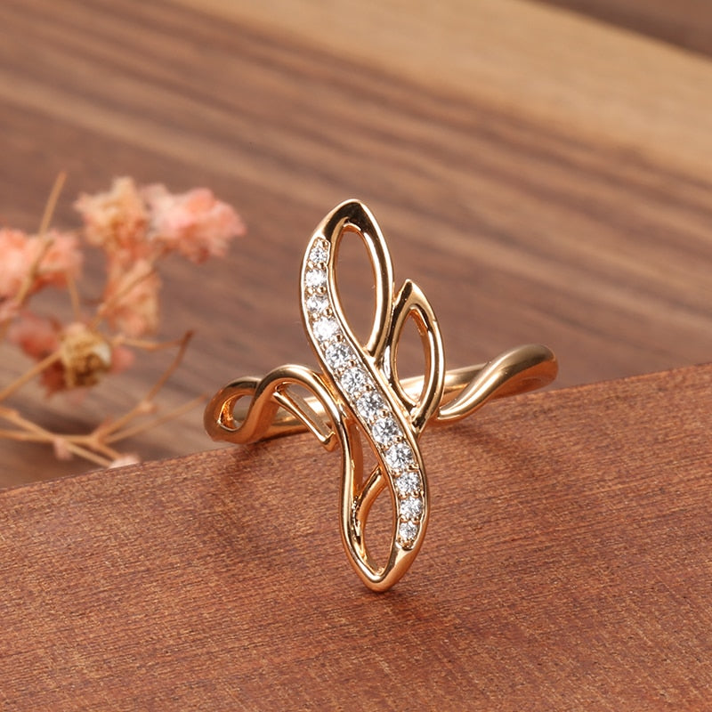 Natural Zircon 585 Rose Gold Tassel Earrings Ring Sets