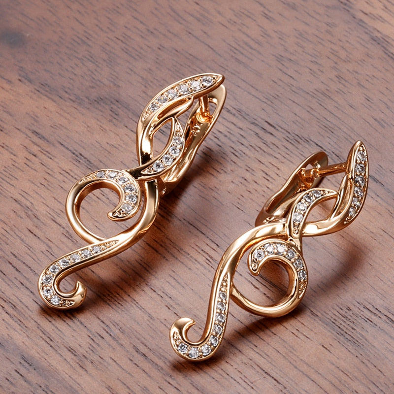 Natural Zircon 585 Rose Gold Tassel Earrings Ring Sets