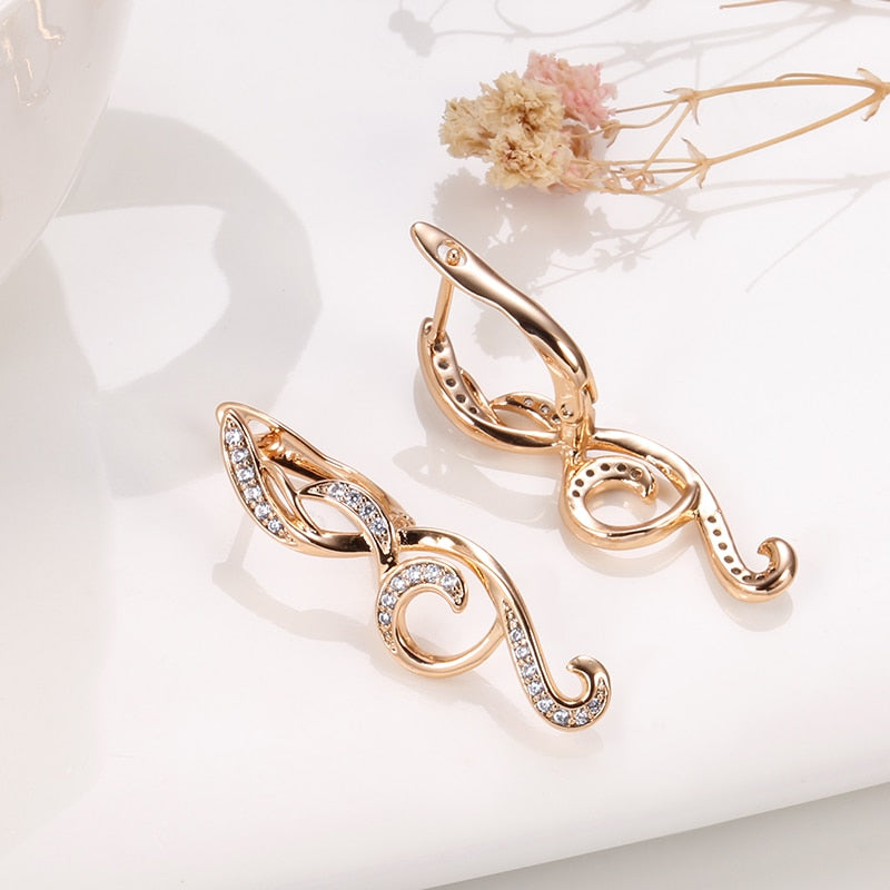 Natural Zircon 585 Rose Gold Tassel Earrings Ring Sets