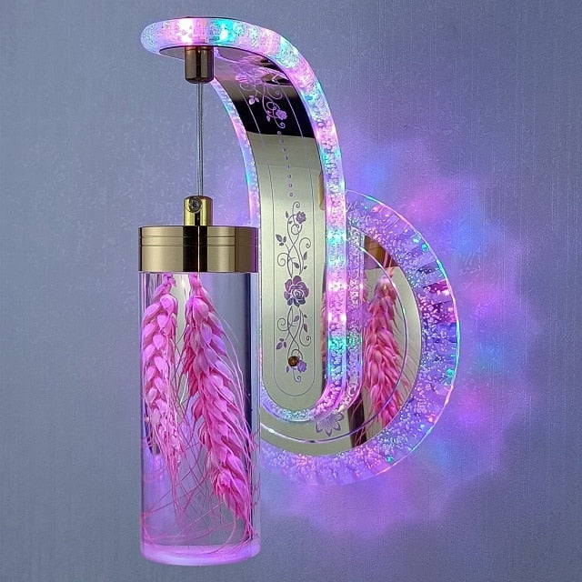 New Led Wall Light  Real flower Crystal Amber Bedside Wall Lamp