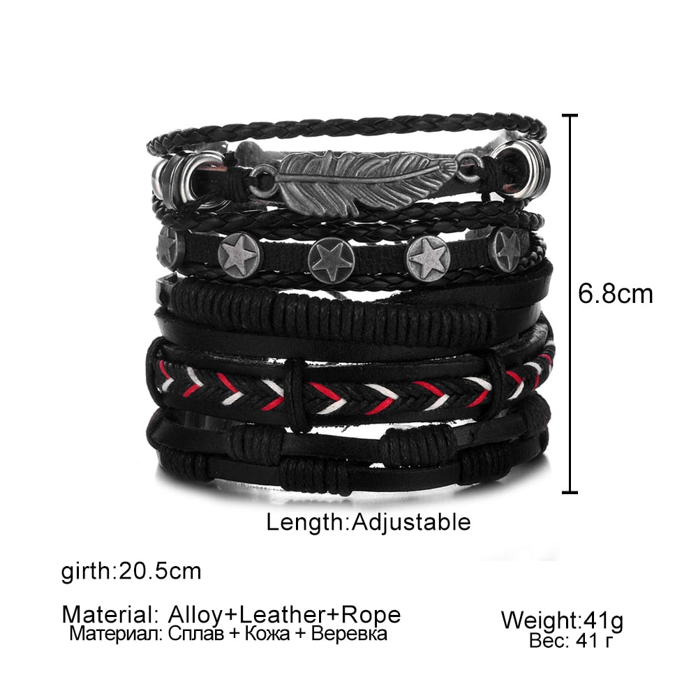 Fashion Hand-knitted Multi-layer Leather Feather Leaf Bracelet