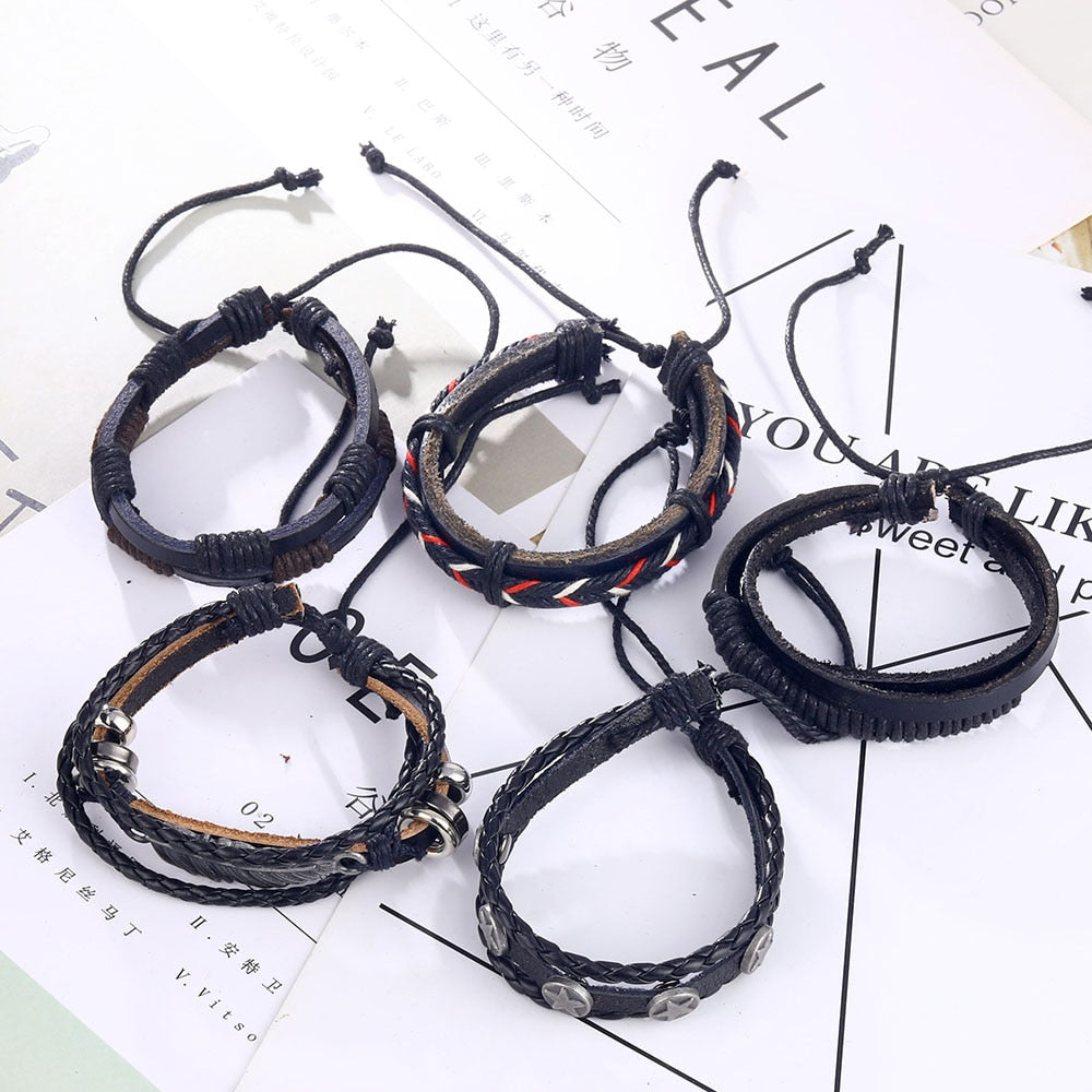 Fashion Hand-knitted Multi-layer Leather Feather Leaf Bracelet