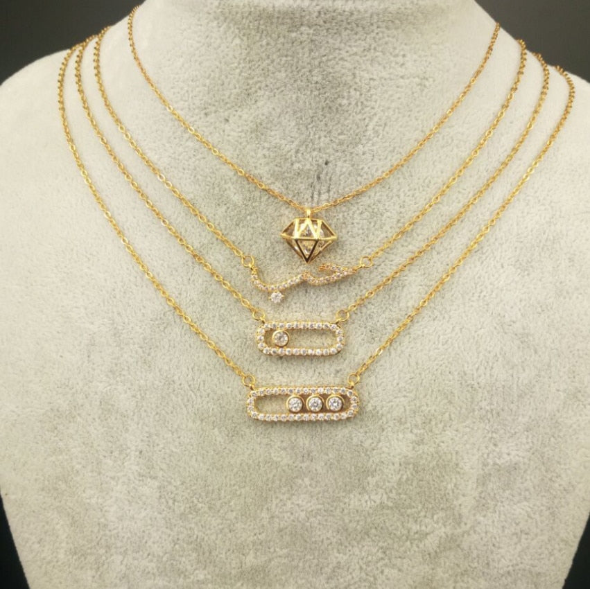 Rose Gold  CZ Love Long Bar Choker Necklace