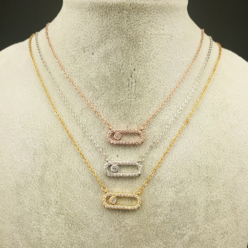 Rose Gold  CZ Love Long Bar Choker Necklace
