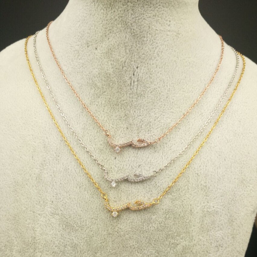 Rose Gold  CZ Love Long Bar Choker Necklace