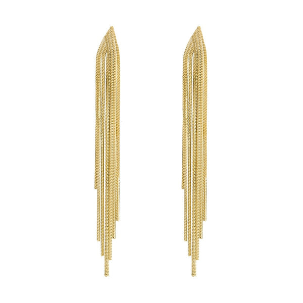 Pendientes vintage de cadena larga de metal con borlas y clip