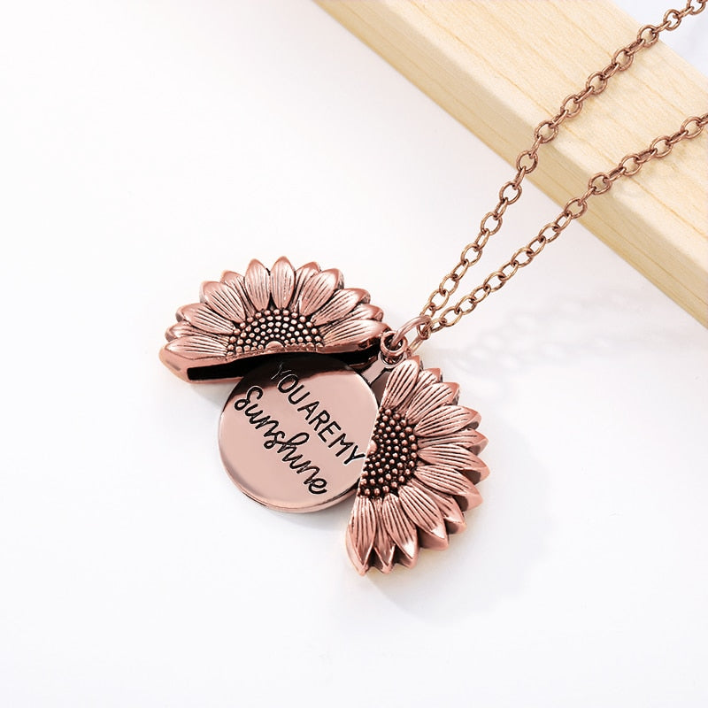 You Are My Sunshine Open Locket Sunflower Pendant