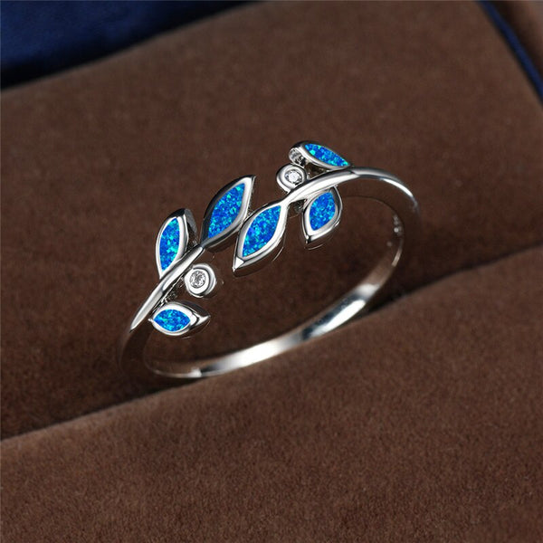 Silver Color Wedding Band Women Vintage Crystal Leaf Fine Engagement Ring