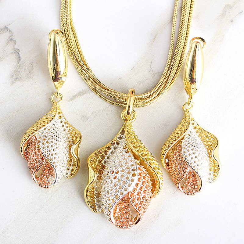 Bohemia  Earrings Necklace Pendant Flower Jewelry Sets For Women