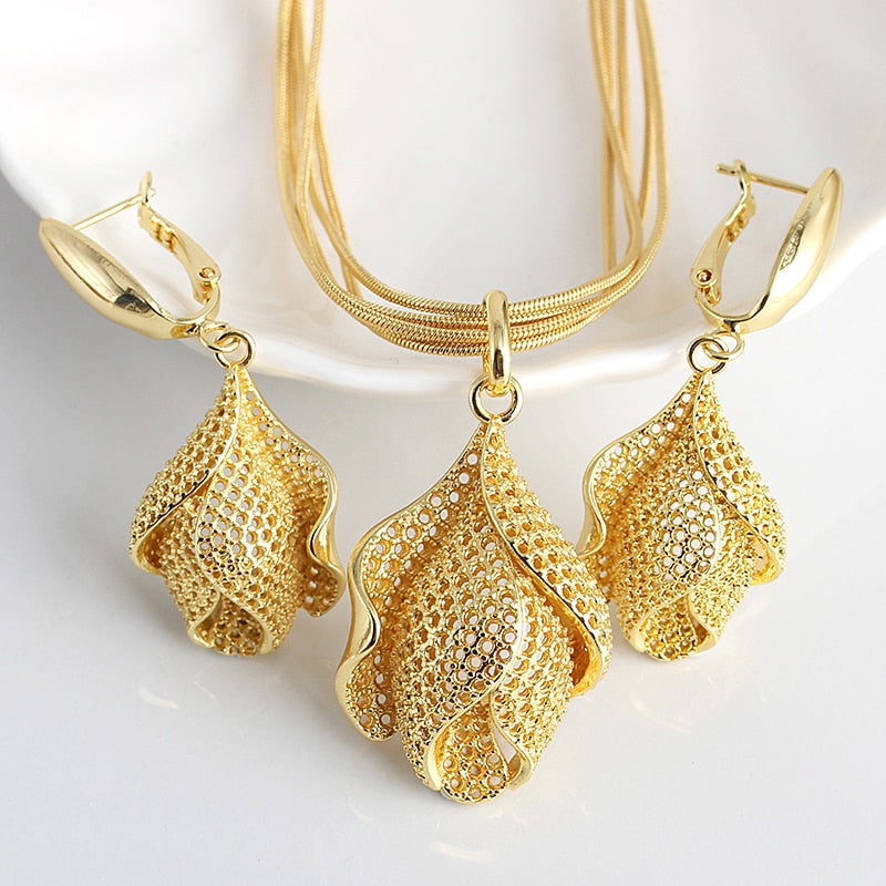 Bohemia  Earrings Necklace Pendant Flower Jewelry Sets For Women