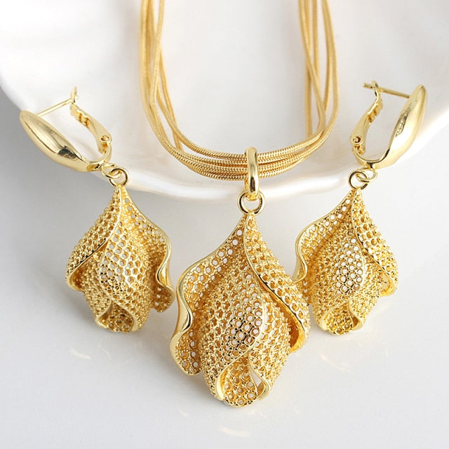 Bohemia  Earrings Necklace Pendant Flower Jewelry Sets For Women