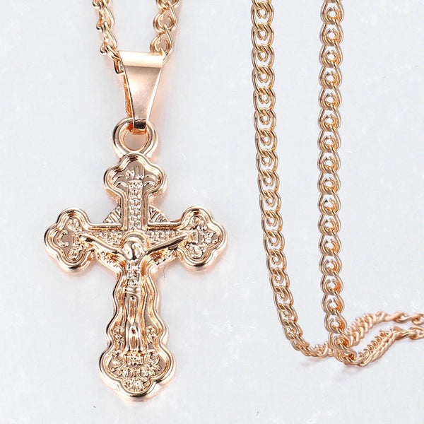 Cross Crucifix Clear Crystal Pendant Necklace