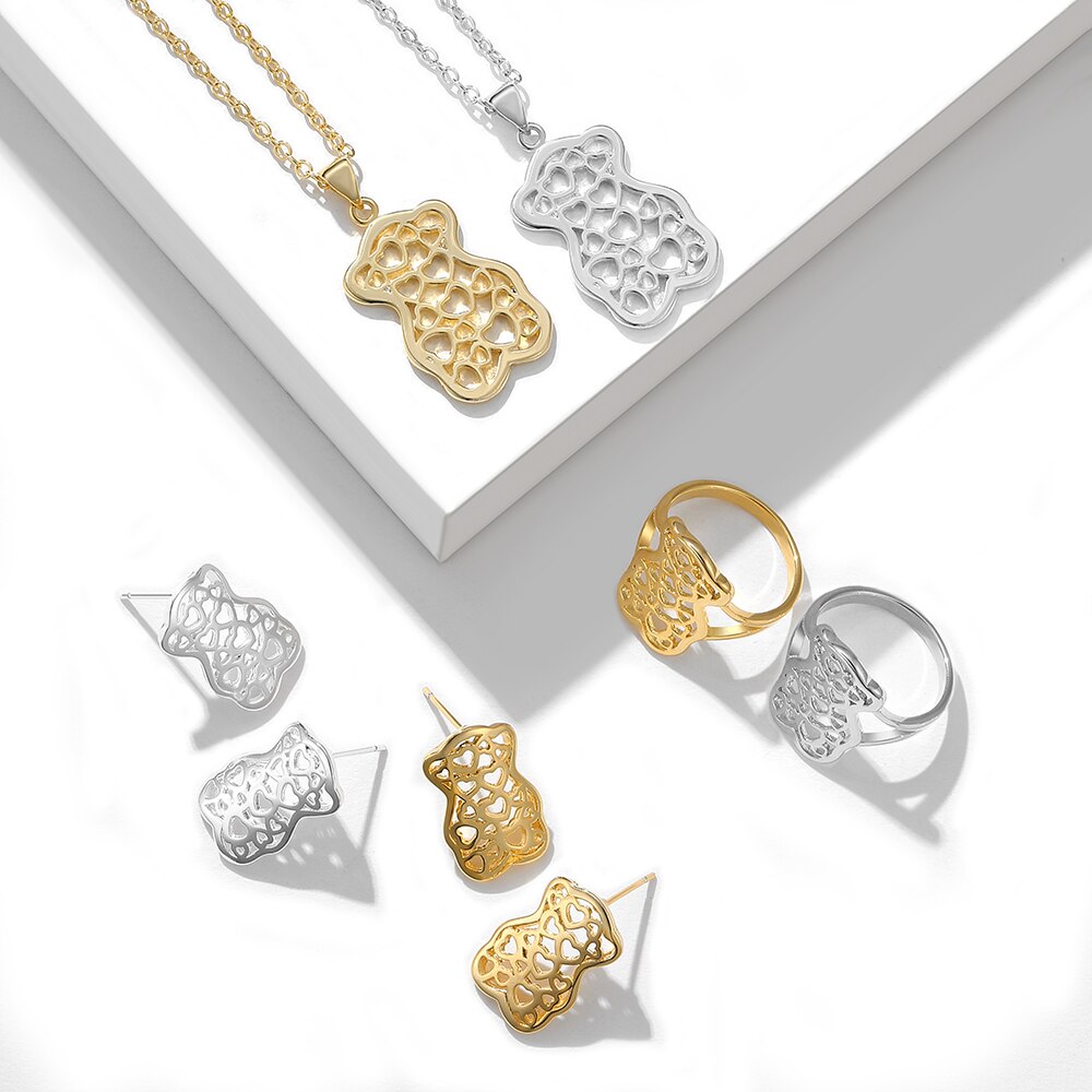 Earrings Jewelry Hollow Wedding Bear Sets