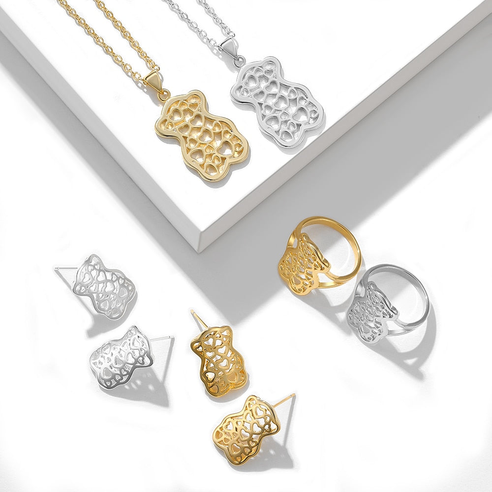 Earrings Jewelry Hollow Wedding Bear Sets