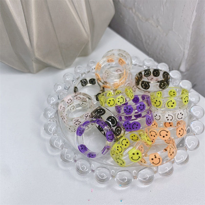 Colorful Acrylic Resin Smiley Love Finger Ring