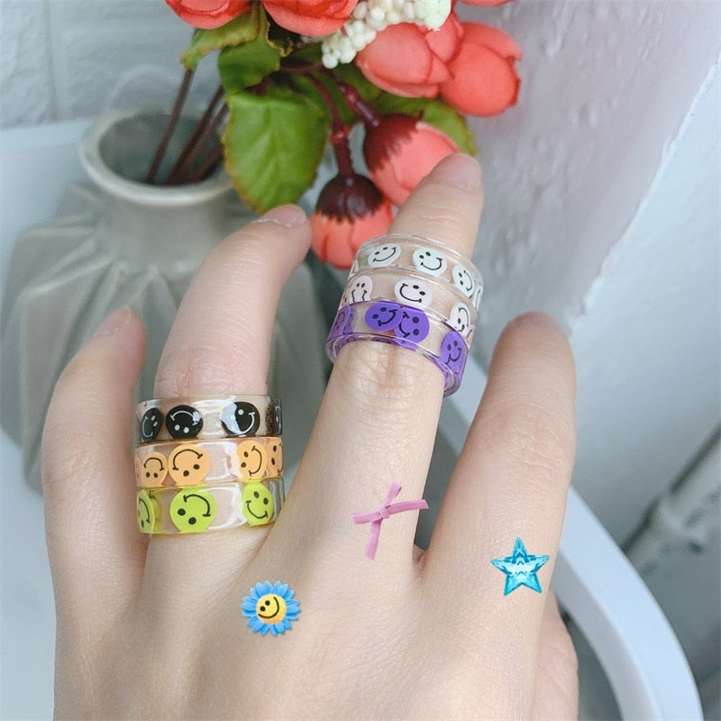 Colorful Acrylic Resin Smiley Love Finger Ring
